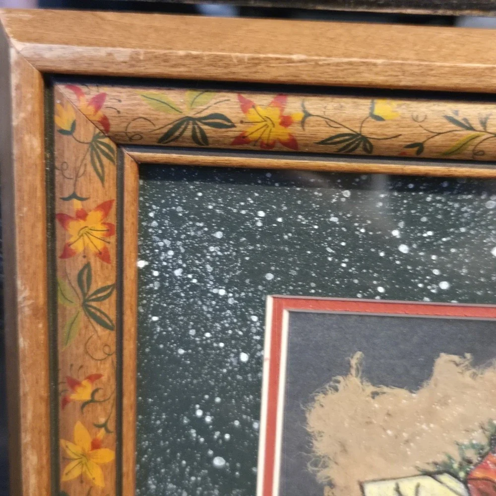 Marilyn‎ B Gerst Snowman Signpost Framed Christmas Print Hand Painted Indiana